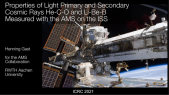 Properties of Light Primary and Secondary Cosmic Rays He-C-O and Li-Be-B Measured with the AMS on the ISS